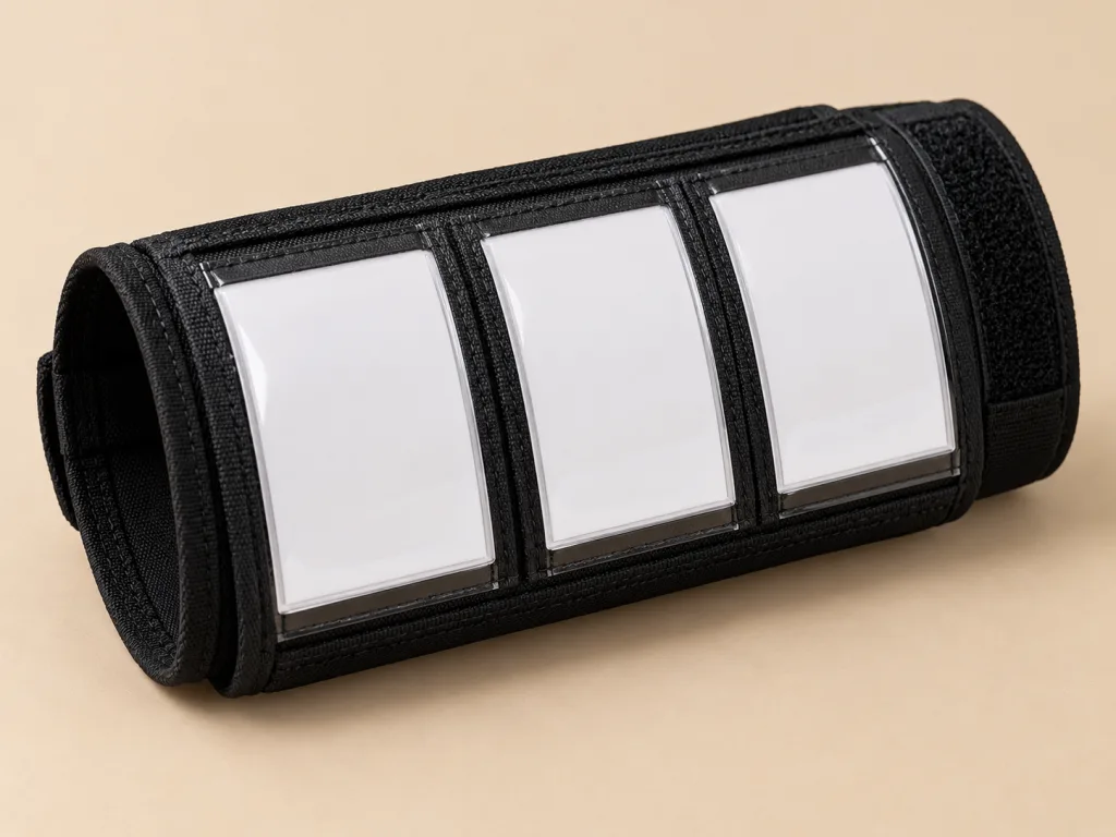Black football play wristband with three clear play windows