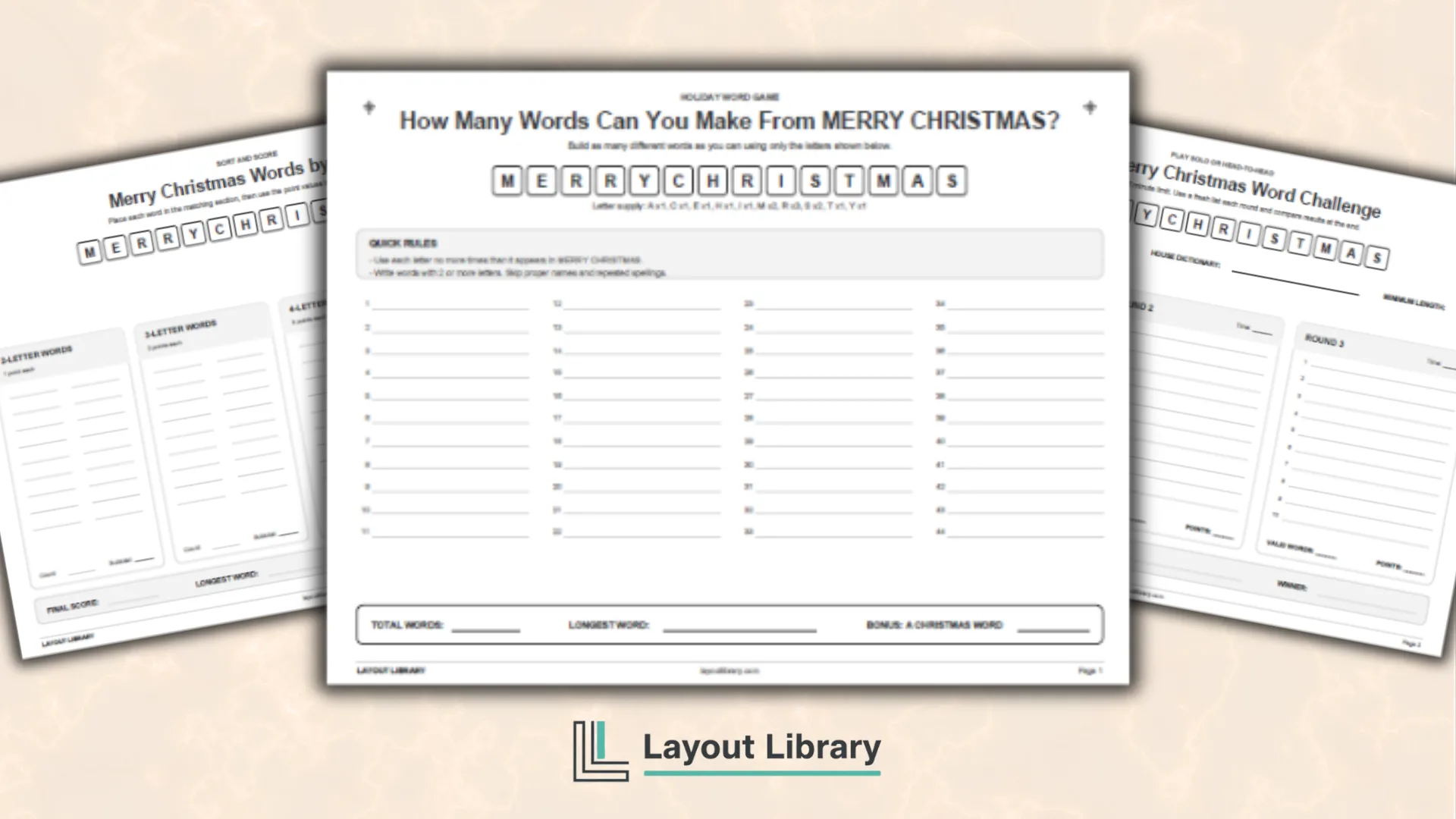 Featured Image - Free Printable How Many Words Can You Make From Merry Christmas