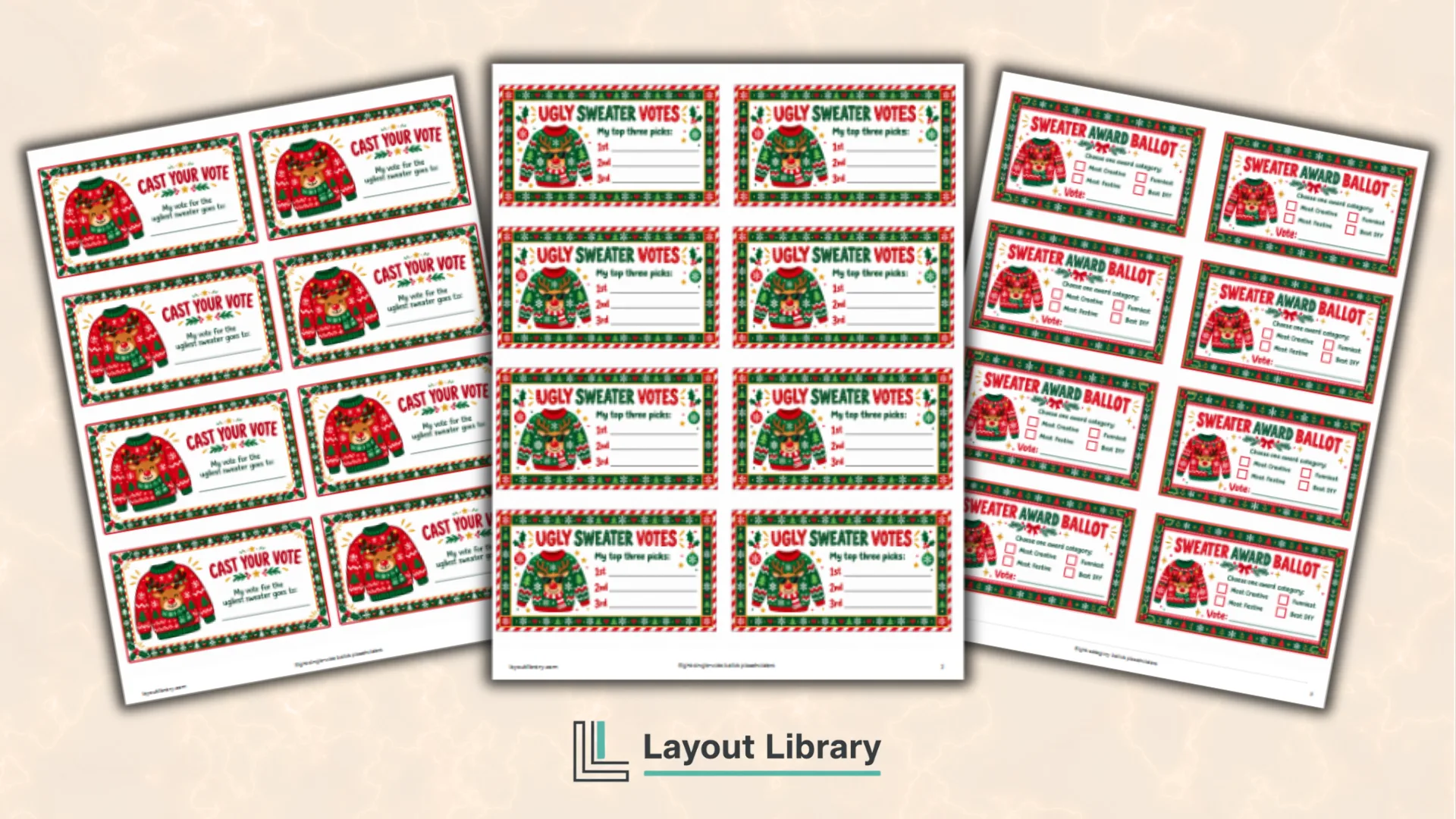 Featured Image - Free Printable Ugly Christmas Sweater Voting Ballots