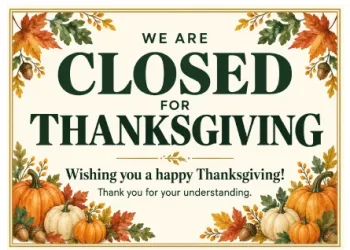 Free Printable Closed for Thanksgiving Signs Screenshot 01