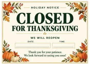 Free Printable Closed for Thanksgiving Signs Screenshot 02
