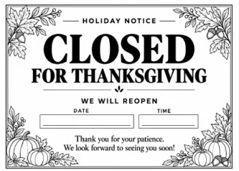 Free Printable Closed for Thanksgiving Signs Screenshot 05