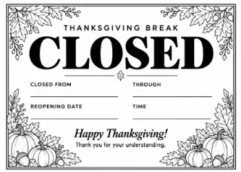 Free Printable Closed for Thanksgiving Signs Screenshot 06