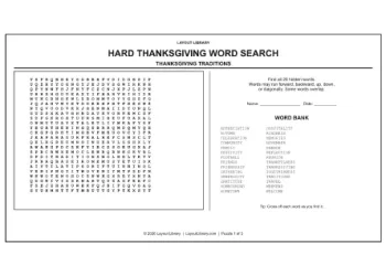 Free Printable Hard Thanksgiving Word Search Screenshot 01