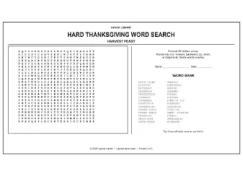 Free Printable Hard Thanksgiving Word Search Screenshot 02