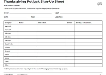 Free Printable Thanksgiving Potluck Sign-Up Sheet Screenshot 02
