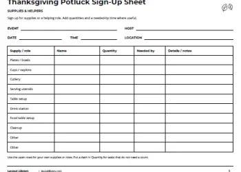 Free Printable Thanksgiving Potluck Sign-Up Sheet Screenshot 03